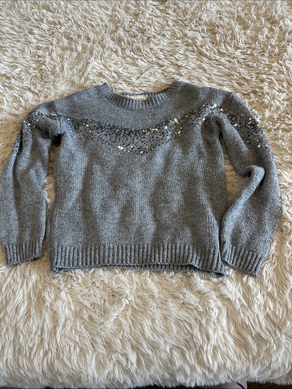 Sequined Crewneck Big Girls Sweater - Gray